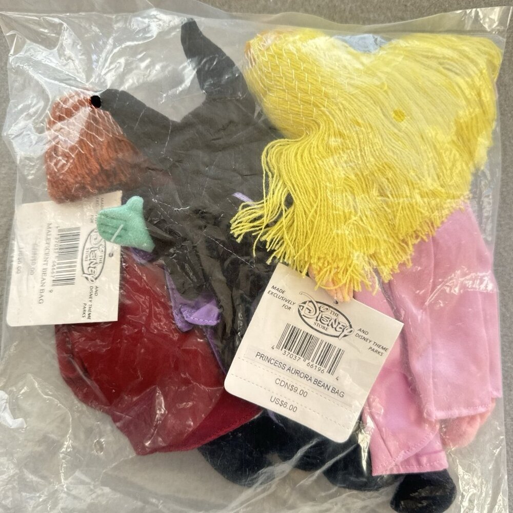 Sleeping Beauty Prince Phillip Maleficent Aurora Disney Store Bean Bag Set of 3 - Picture 7 of 9